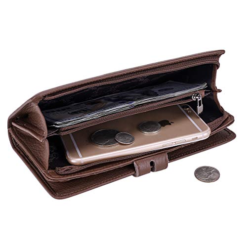 Itslife Womens Wallet,Large Capacity RFID Blocking Leather Wallets Credit Cards Organizer Ladies Wallet with Checkbook Holder,Coffee - Thumbnail 5