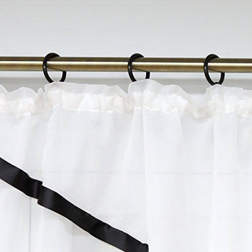 ESLIR Panel curtain with ruffle tape curtains kitchen bistro curtains transparent curtains with satin ribbon voile black H x W 145 x 300 cm 1 piece - Image 4
