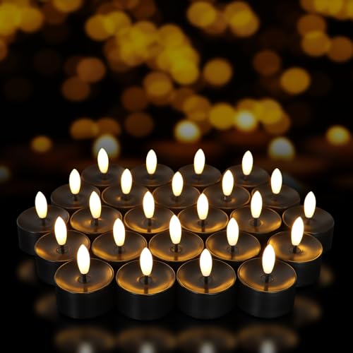Image of 50 Pack Black Battery Operated Tea Lights, Realistic Flickering Flameless LED Tea Lights, 3D Wick Fake Flameless Tealight Candles for Wedding, Festival, Party, Home Decor