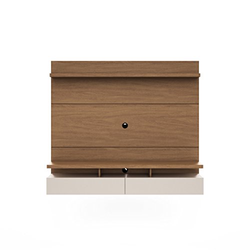 Manhattan Comfort City 1.8 Collection Floating Entertainment Center with TV Mount Wall Theater Display, 72.3" L x 14.9" D x 63.4" H, Maple Cream/Off White