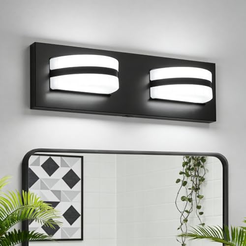 Image of Rotatable LED Bathroom Vanity Light 2-Light 11 inch Black Dimmable ETL | 1100 LM, 15 Min. Quick Install, Acrylic Lampshade, Metal Base, 5000K Color Temperature, Flicker-Free, CRI85 Color Rendering