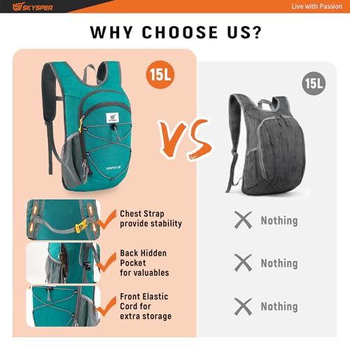 SKYSPER 15L/20L Foldable Hiking Backpack Lightweight Packable Travel Daypack with Chest Strap Small Folding Pack for Walking - Image 6