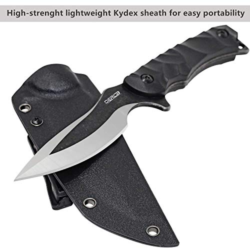 Oerla Tac Oll-Oo5 Fixed Blade Outdoor Duty Knife 420Hc Stainless Steel Field Knife Camping Knife Full Tang Blade With Glass-Filled Nylon Handle Waist Clip Edc Kydex Sheath (Black) #TOP6