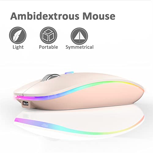 Image of Uiosmuph LED Wireless Mouse, G12 Slim Rechargeable Wireless Silent Mouse, 2.4G Portable USB Optical Wireless Computer Mice with USB Receiver and Type C Adapter (Nude Pink)