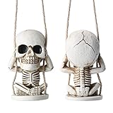 Skull Decor Rear View Mirror Accessories Car Decorations Gothic Christmas Tree Hanging Ornaments Swing Skeleton Cars Pendants Horror Gift for Men Women Teens Cool Thing White Elephant Gifts for Adults