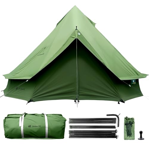 Canvas Bell Yurt Tent with Stove Jack, Waterproof Luxury 4 Season Tents for Family Outdoor Camping 100% Cotton Green Glamping Tents for Hunting, Partie, All Year Living (4M- 173 sq. ft yurt)