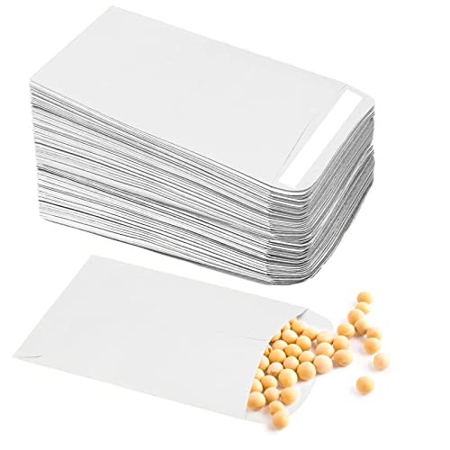 Small White Envelopes 100 Pcs Self-Adhesive Seed Packets Coin Envelopes Mini Money Envelope for Wages Seeds Coins Beads Small Items 10x6cm