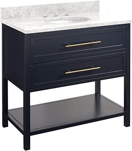 Signature Hardware 453808 Robertson 36" Free Standing Single Vanity Cabinet Set with Wood Cabinet, Vanity Top and Oval Undermount Sink - 8" Faucet Holes