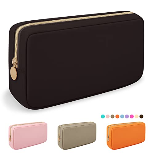 Nylon Small Makeup Bag Cosmetic Zipper Pouch for Purse, Preppy Makeup Bag Compact Make up Pouch Toiletry Bag, Waterproof Zipper Purse Travel Coin Pouch Storage Bag for Women Girls Teens(Black)