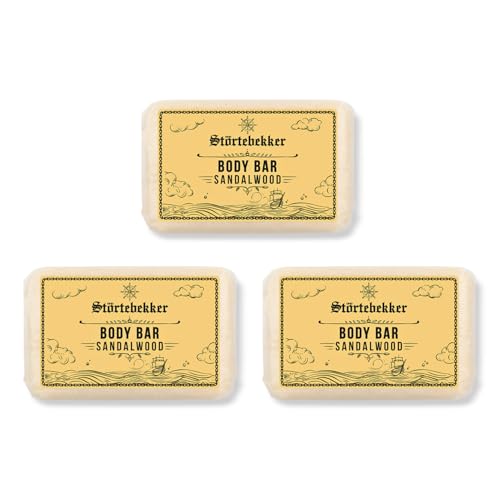Störtebekker® Premium Body Bar Sandalwood (3x) | Solid Shower Gel Men | Solid Shower Soap Men & Women | Natural Cleaning, Wonderful Fragrance | Handmade & No Additives (3 x 120 g)