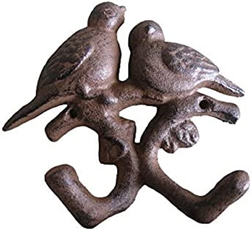 Comfy Hour Antique and Vintage Animal Collection Cast Iron Double Birds Two Key Coat Hooks Wall Hanger Clothes Rail Set Heavy Duty Rustic Recycled