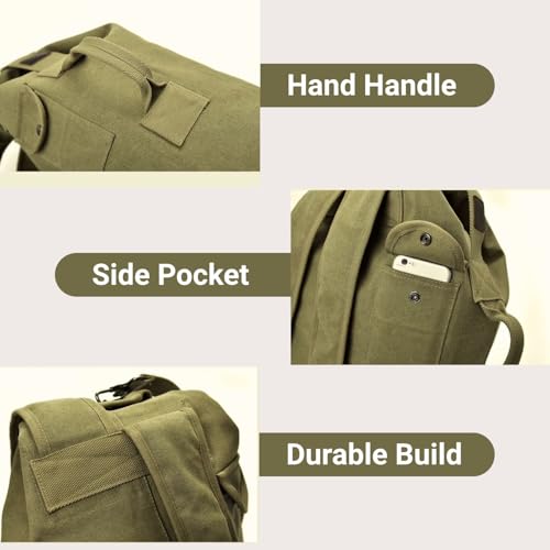 Image of Turtle Trek Travel Backpack Military Top Load Shoulder Bag Large Canvas Army Rucksack Trekking Hiking Duffle Luggage Bag with Multiple Pocket Compartments