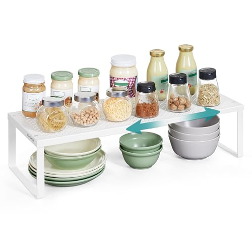 SONGMICS Scaffale Portaspezie, Estensibile, Organizzatore da Cucina, Scaffale da Cucina Piccolo, Organizzatore per Armadio, Metallo, Scarpiera, Bianco Opaco KCS007W01