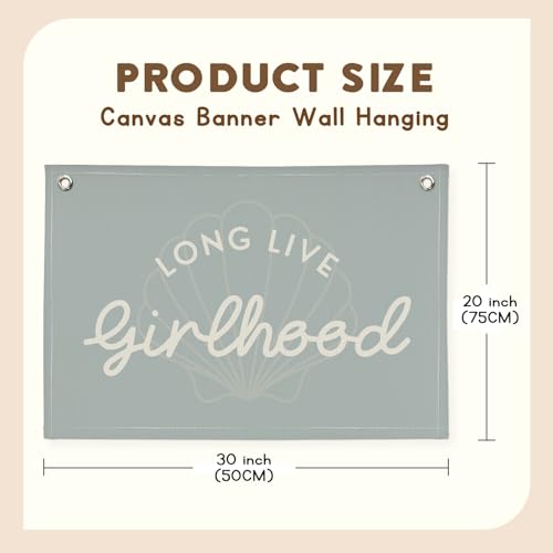 Image of Cute Blue Coastal Girls Room Decor,Beach Room Decor Long Live Girlhood Sea Shells Linen Hanging Banner Flag for Nursery Playroom Wall,Toddler Decorations Trendy 30x20,girlroom