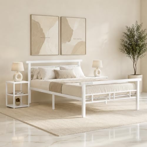 Image of Single Size Metal Bed Frame | SingleSize Metal Bed | Heavy Duty Iron Bed | Steel Bed Single Size | Single Cot | Iron Cot Single | White Metal Bed | Platform Bed |No Box Spring Needed Bedroom Furniture