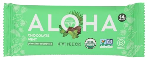 ALOHA Organic Plant Based Protein Bars Vegan Low Sugar & Carb Paleo Non-GMO Gluten/Stevia/Soy Free No Sugar Alcohols Chocolate Mint 1.98 Oz