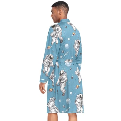 STAYTOP Cartoon Astronaut Men's Kimono Soft Robe Nightgown Long-Sleeve Pajamas Bathrobes2