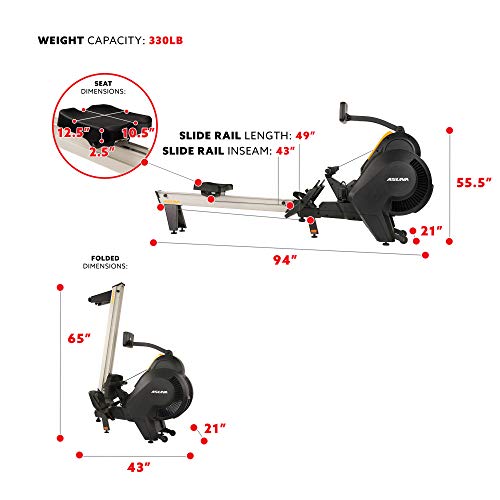 Image of Sunny Health & Fitness AeroForce Fan Rower, Commercial Grade Rowing Machine with Performance Monitor, Long Foldable Rail for Home Cardio Training, Optional Dual Resistance