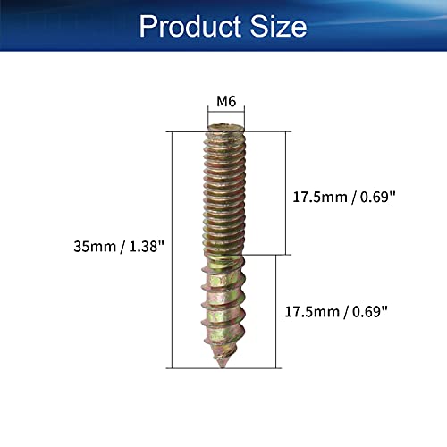 Image of 20Pcs Carbon Steel Double Headed Hanger Bolts 1.38 inch Length Self-Tapping Screw for Furniture Installation M6x35 Bronze