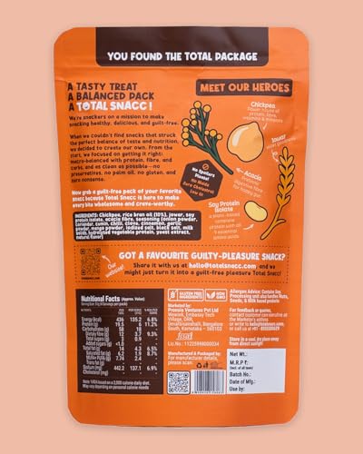 Image of TOTAL SNACC Roasted Bhujia Indian Masala (125g x 2) | High Protein 19g, High Fibre 12g | 70% Less Oil | No Palm Oil | Baked Bhujiya | Healthy Namkeen | High Protein Snacks | Diabetic Friendly | Millet Bhujia | Low Calorie