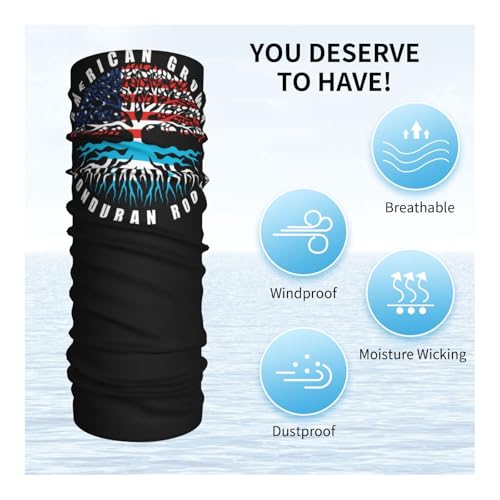 American Grown with Honduran Roots Honduras Flag Neck Gaiter Balaclava Face Mask for Men Women Patriotic Design Seamless Bandana Cover Scarf Headwear Headband Head Wrap White4