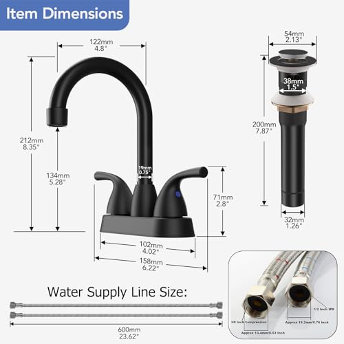 Phiestina BF02011-B11-MB Matte Black 4 Inch Centerset Bathroom Faucet thumb #5