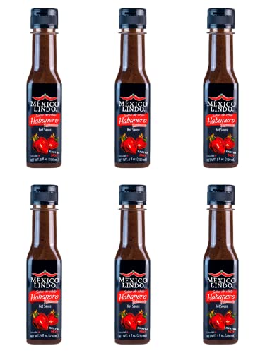 Image of Mexico Lindo Habanero Hot Sauce Xxxtra Hot | 83,200 Scoville Level | Mix of Habanero, Tatemados & Spices | Perfect for Quesadillas, Soups & Nachos | 5 Fl Oz Bottles (Pack of 6)