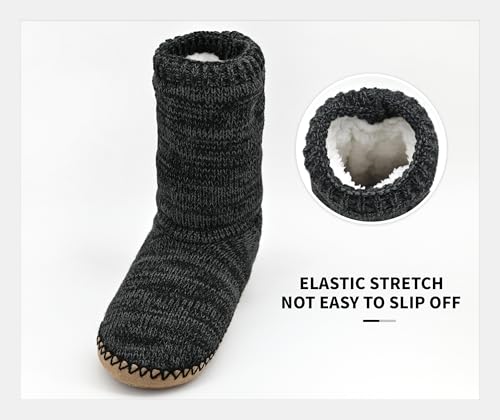 Panda Bros Cozy Boot Slippers for Men Indoor, Fuzzy House Shoes with Non Slip Gripper Soles, Winter Knitted Non-Skid Home Warm Floor Socks2