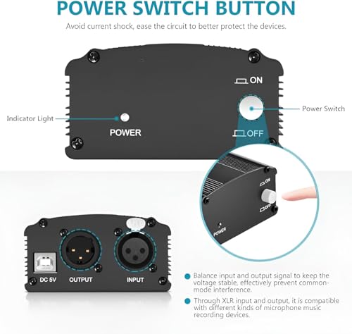 Image of XLR Phantom Power Supply, DC 5V, USB Powered, with 118.5in /59in Cables, Black