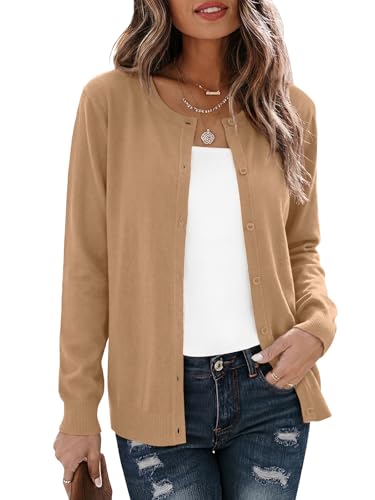 Image of Veryoung Women's 2026 Long Sleeve Lightweight Crewneck Casual Cardigan Sweater S-3XL