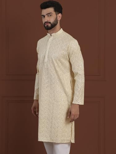 Sojanya Luxe (Since 1958) Men'S Cotton Silk Long Kurta With Premium Panel Embroidery3