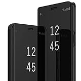 Note 20 Ultra Leather Case for Samsung Galaxy Note20 Ultra 5G, Slim Phone Case Clear View Makeup Mirror Flip Cover, with Kickstand Shockproof Protective Cover for Samsung Note 20 Ultra 5G (Black)