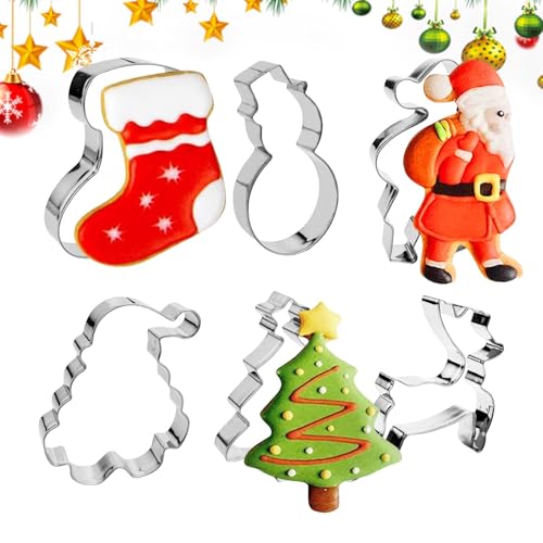 Set di formine per biscotti natalizi, 6 formine per biscotti, formine per biscotti in vacanza | formine per biscotti con renne stampate Vista, set di stampi da forno di Babbo Natale,