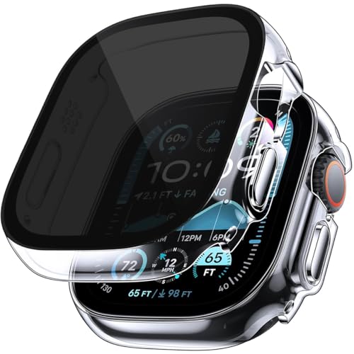 Jurqqer 2 Stück Schutzhülle mit [Anti-Spy] Displayschutz für Apple Watch Ultra 3/2 /Ultra 49mm,Ultra-dünne Anti-Fall Kra...