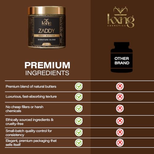 Image of KXNG Cosmetics Organic Shea Body Butter Cream - 4oz | Mens Body Butter for Black Men & Women with Shea, Cocoa, Mango & Coconut Oil | Moisturizing Cream for Hands, Feet & Skin - Zaddy