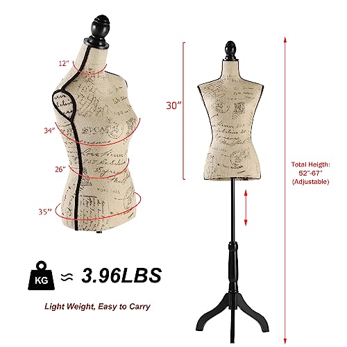 Haorui Female Dress Form Mannequin Torso Height Adjustable Pinnable Mannequin Body With Sturdy Tripod Stand For Home Decor, Jewelry & Clothing Display (Brown) #TOP4