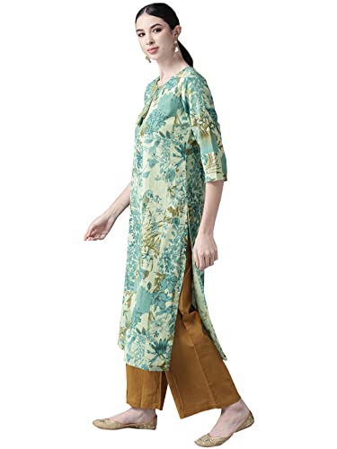 Image of ishin Women's Pure Cotton Off White Embroidered A-Line Kurta