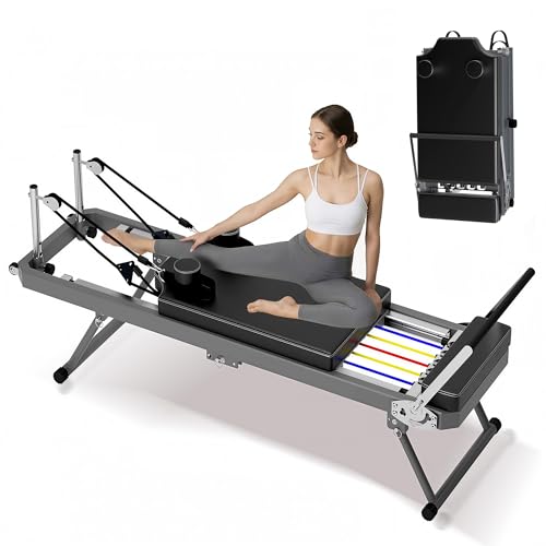 Casaphoria 78'' Pilates Reformer, Foldable Pilates Machine for Home with Dual Resistance and Adjustable Height, Home Pilates Equipment for Beginners to Advanced, Supports Up to 330 lbs(Black)