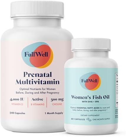 Prenatal Vitamin + DHA | Omega 3 Fish Oil with DHA & EPA for Brain Development & Nervous System Support | 26+ Vital Nutrients | Dietitian-formulated, Non-GMO, 3rd Party Tested, 30 Servings