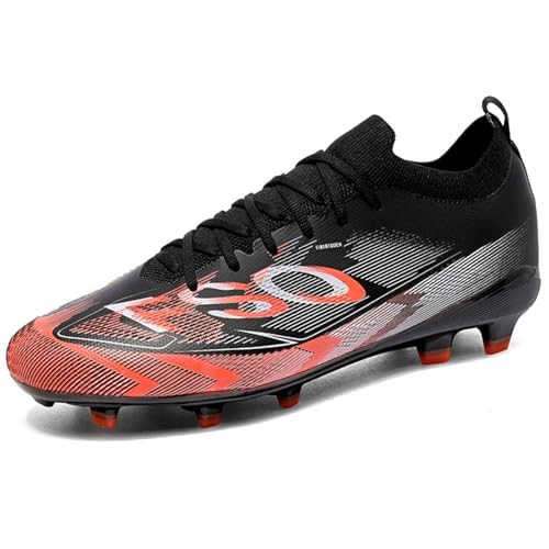 BAODLE Botas de fútbol para niños FG/AG Botas de fútbol profesionales para hombre, zapatillas de entrenamiento ligeras para césped artificial, Fg Negro, 44 EU