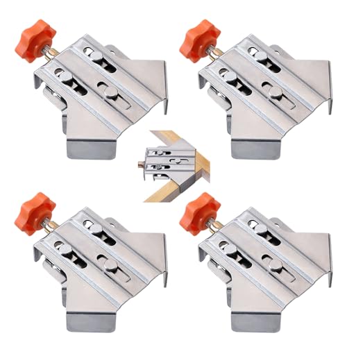 Multipurpose Stainless Steel 90 Degree Corner Clamp, 2025 New T-shaped Right Angle Clamping, Single Handle Corner Clamping Tool with Adjustable Swing Jaw for Woodworking, Photo Framing (4 PCS)