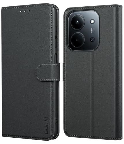 Leacckl Handyhülle für Xiaomi Redmi 15C 4G/5G / Poco C85 Hülle Premium PU Leder Brieftasche Stoßfeste [Kartenfächern] Schutzhülle Klapphülle Flip Case Schwarz