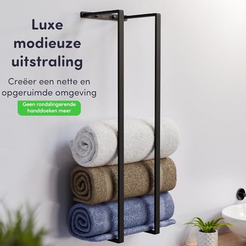 Porte-serviettes noir EAVY en acier inoxydable de 90x25x20 cm mural avec vis - 4