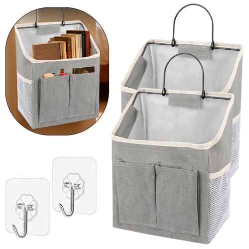 Jonlitze 2 Stücke Hängende Aufbewahrung, High Capacity Faltbares Wandorganizer,Hochwertigem Segeltuch Lagerung Veranstalter, mit 5 Fächern Hängeorganizer für Zuhause Badezimmer 30.5 x 23.5 cm Grau