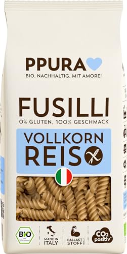 PPURA glutenfreie Bio Pasta Fusilli aus Vollkornreis 400g – Natürliche italienische Bio Nudeln aus Vollkornreis – Glutenfrei, ohne Zucker & Zusatzstoffe, traditionell hergestellt