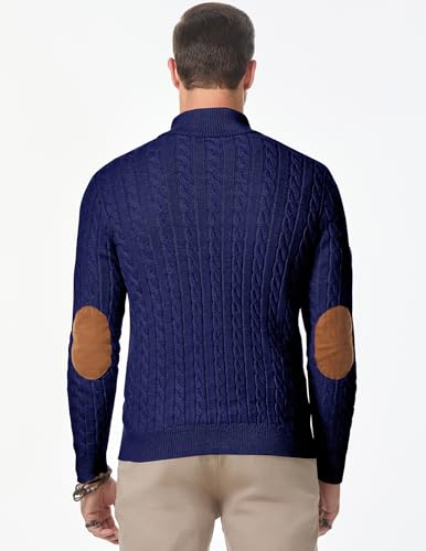 Image of JMIERR Men's Cable Knit Pullover Sweater Casual Long Sleeve Stand Collar Button Knitted Sweaters