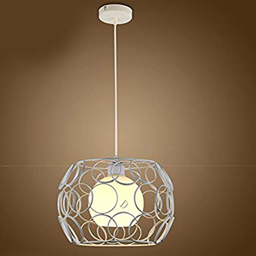 Injuicy Lighting Contemporain Verre Cage en Fer Abat-Jour Plafond Lampe E27 Pendentif de Lumière Eclairage Suspension Lustre (Unique Blanc) Cover
