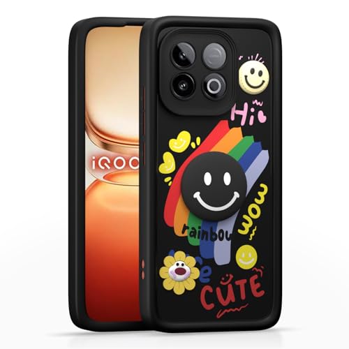 Image of Pikkme Back Cover for iQOO Neo 10 5G | Soft Silicone| Cute Rainbow Smile & 3D Cartoon Flower Design | Shockproof Raised Camera Protection Bumper Case (Black)