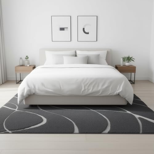 Image of Carpet for Hallway, Kitchen, and Modern Interiors, Cozy Shag Runner for Living Room, Entryway & Office Decor Size 5x8 feet Grey 0 Cut