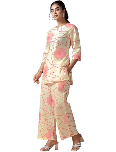 Image of Pinkmint Women's Pure Cotton Co Ord Set l Kurta Sets for Women |Kurta Sets| Printed Kurta with Pant l Stylish Pocket & 3 /4 Sleeve Women Co-ord Set (Avaiable in Plus size)